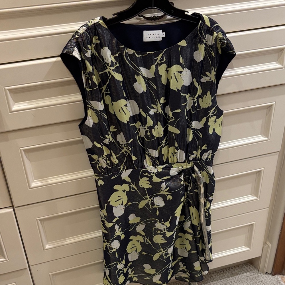 Tanya Taylor Navy and Green Floral Mini Dress